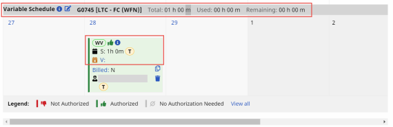 Patient Calendar Confirmed Visit with a Weekly Variable Schedule Type